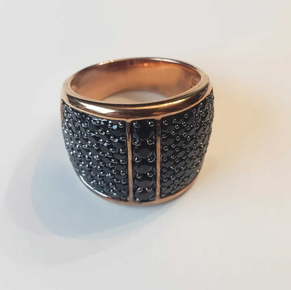 Bronze Milor Italy Black Pave Set Wide Band Ring - Size 9 - Picture 5 of 9